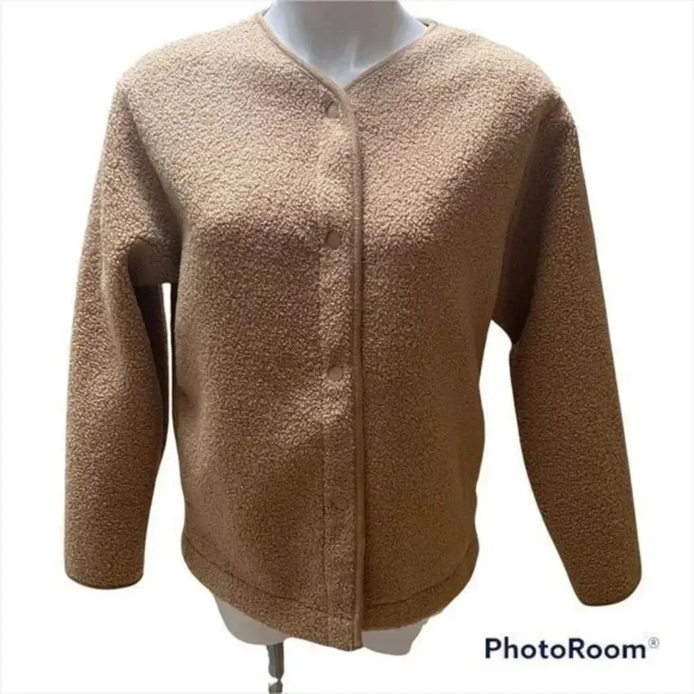 Joie Sherpa Teddy Jacket Soft Collarless Green Grey Button Front Jacket